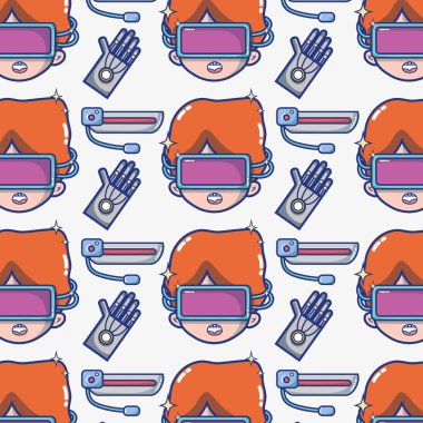 3d gözlük ve eldiven dokunmatik teknoloji vektör çizim bir çocuk