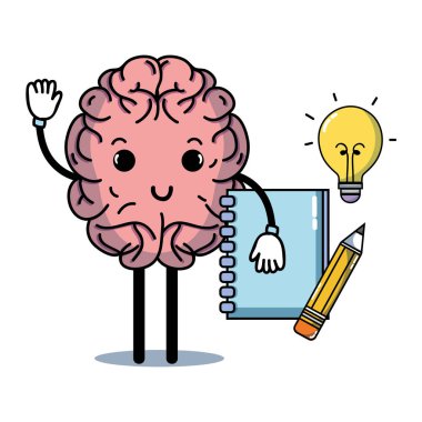 Kawaii beyin bilgi eğitim vektör çizim ile ayarla
