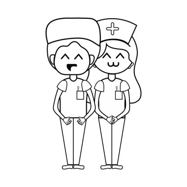 Doktor ve hemşire insanlar vektör çizim yardımcı olmak için sıraya