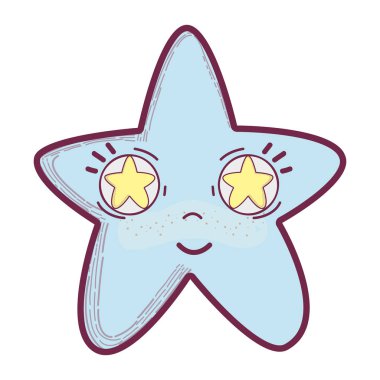 Kawaii mutlu yıldız yıldız gözler, vektör çizim tasarım içinde