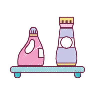 yumuşatıcı ve deterjan sıvı şişe vektör çizim ile raf