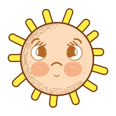 Kawaii sun'ın ciddi bir yüz ve yanak, vektör çizim tasarım