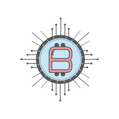 Bitcoin para birimi işaretiyle devreler ağı, vektör çizim