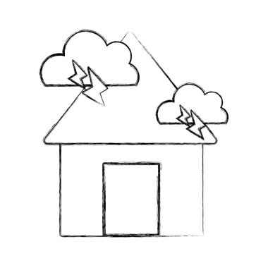 bulutlar ve gök gürültüsü doğal hava vektör çizim ile şekil ev