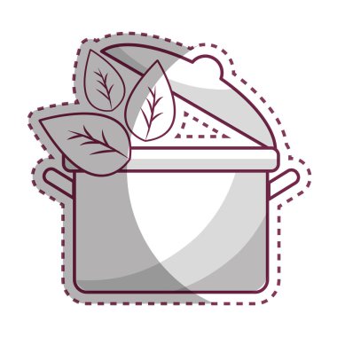 etiket organ yemekle pot mutfak ve yaprakları, vektör çizim