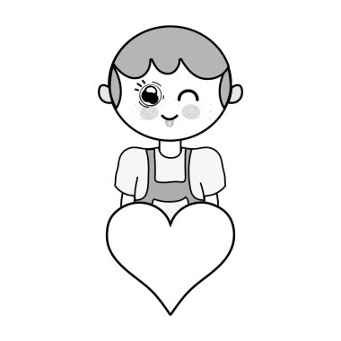 gri tonlamalı çocuk saç modeli ve kalp simge vektör çizim ile