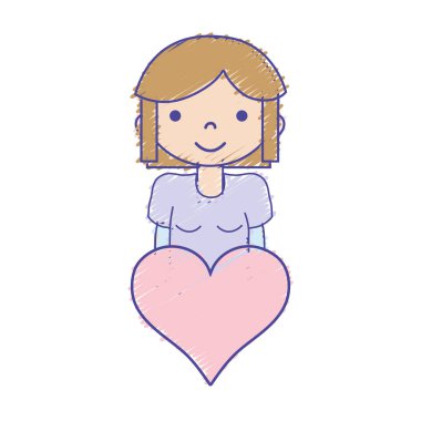 kız saç modeli deasign ve kalp simge vektör çizim ile