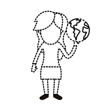 küresel dünya gezegen el vektör çizim içinde kadınla noktalı şekli