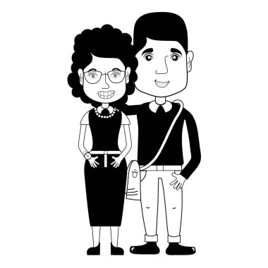 saç modeli ve rahat kıyafetler, vektör çizim ile kontur güzel çift