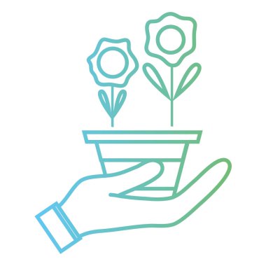 satır ile yaprakları çiçekler ve plantpot el vektör çizim içinde bırakır