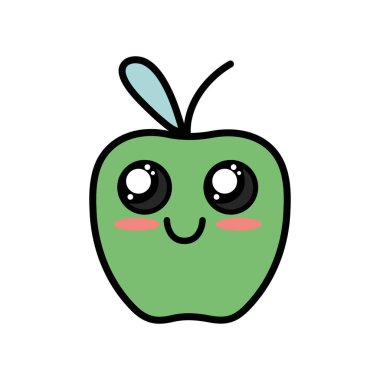 Kawaii şirin mutlu elma meyve vektör çizim