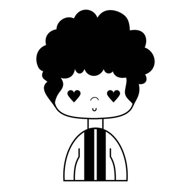 şık takım elbise ve kalp gözleri vektör illusration kontur güzel çocuk