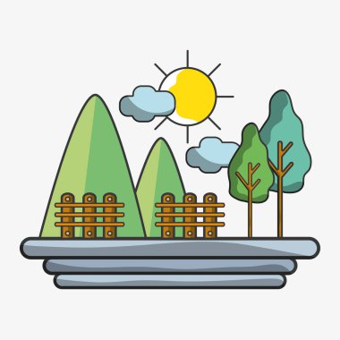 dağlar kılavuz ahşap ve ağaçlar vektör çizim ile