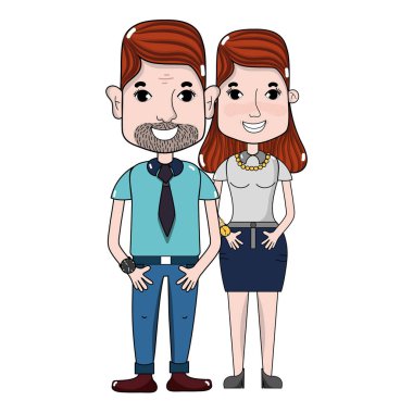 saç modeli ve rahat kıyafetler, vektör çizim ile güzel çift