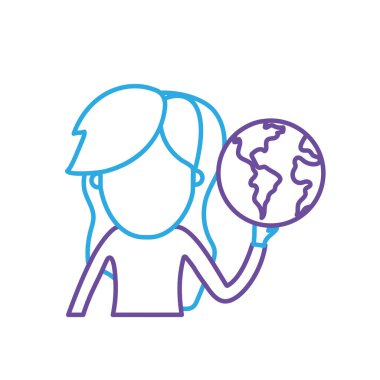 küresel dünya gezegen el vektör çizim içinde satır kadınla