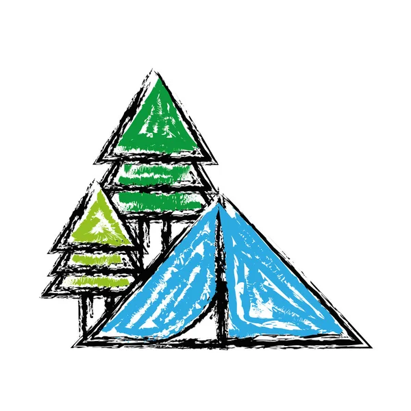 木と自然冒険ベクトル イラストでキャンプします — ストックベクタ