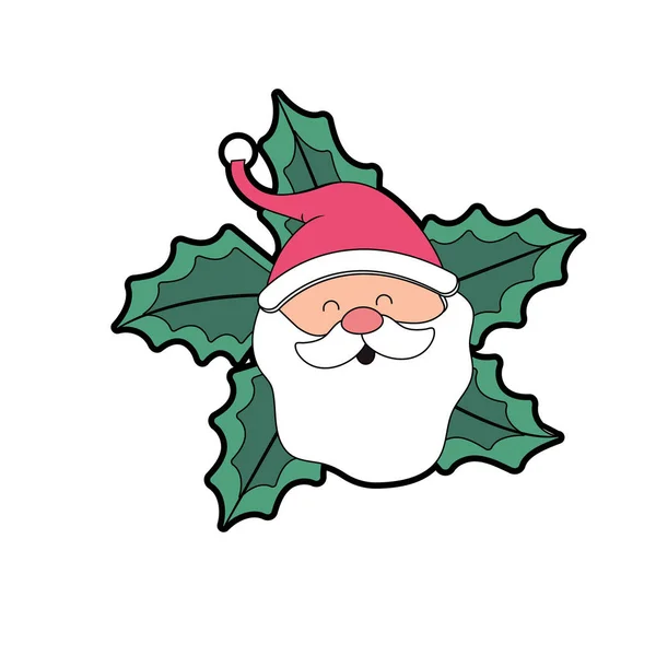 Decoración Cabeza Santa Claus Con Ilustración Vectorial Hojas Diseño — Archivo Imágenes Vectoriales