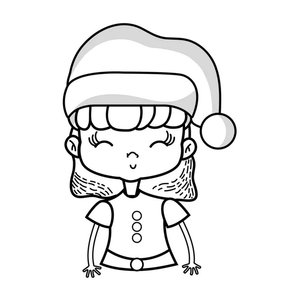 Línea Belleza Chica Celebrando Feliz Navidad Vector Ilustración — Vector de stock