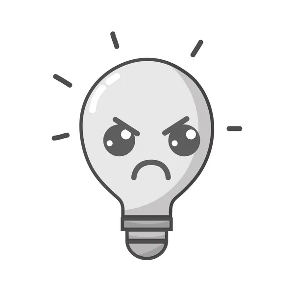 Grayscale Kawaii Cute Angry Bulb Idea Vector Illustration — Stock Vector