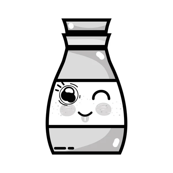 Escala Grises Kawaii Lindo Bebida Divertida Botella Vector Ilustración — Archivo Imágenes Vectoriales