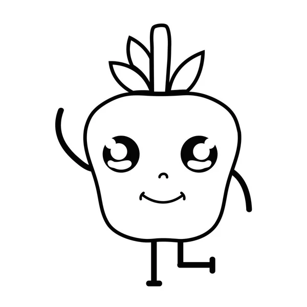 Line Kawaii Cute Happy Apple Vector Illustration - Stok Vektor