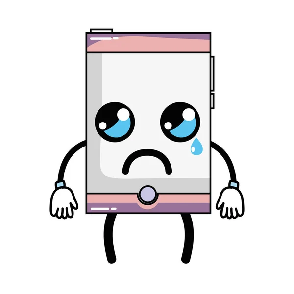 Kawaii Cute Crying Smartphone Technology Vector Illustration — Stock Vector