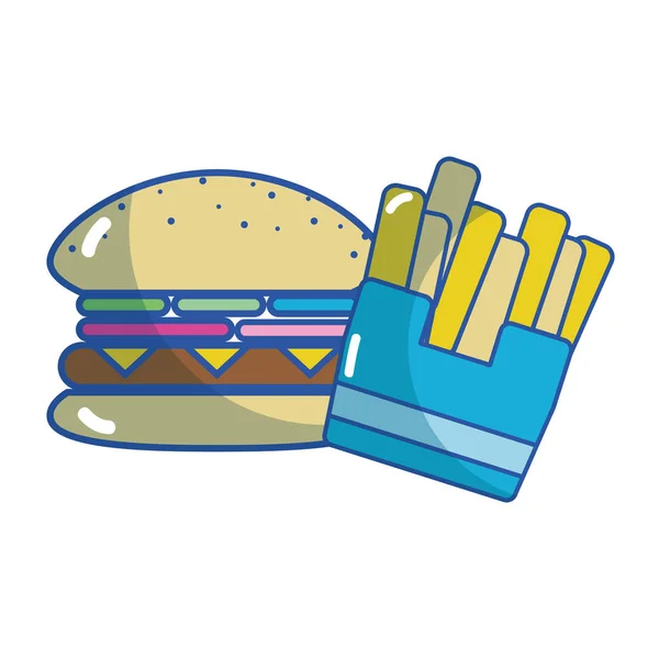 Hamburger Savoureux Avec Frites Illustration Vectorielle Restauration Rapide Française — Image vectorielle