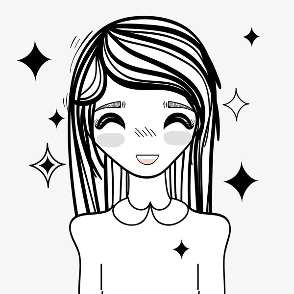 Anime Feliz Linda Mujer Con Estrellas Vector Diseño Ilustración — Vector de stock