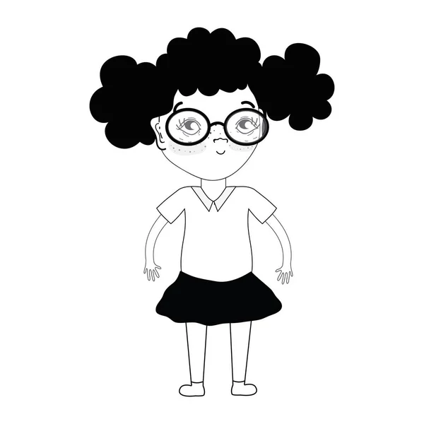 Kontur Hübsches Mädchen Mit Brille Und Freizeitkleidung Vektor Illustration — Stockvektor