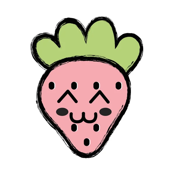 Kawaii Niedlich Glücklich Erdbeere Fruchtvektor Illustration — Stockvektor