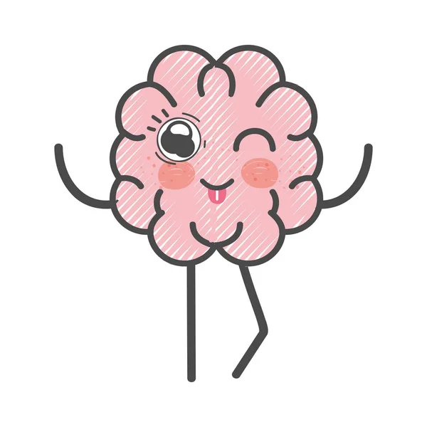 Ícone Adorável Kawaii Expressão Cerebral Ilustração Vetorial — Vetor de Stock