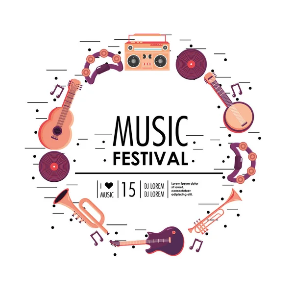 Instrumentos Equipo Para Celebración Del Festival Música Vector Ilustración — Archivo Imágenes Vectoriales