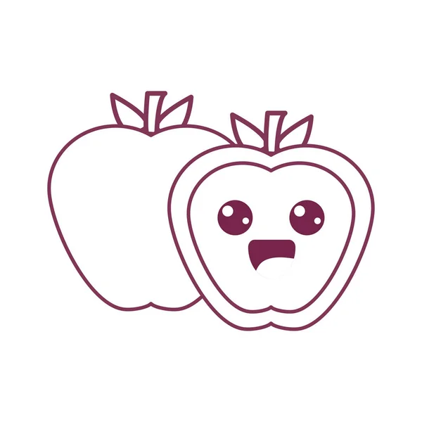 剪影卡瓦伊可爱快乐的苹果水果 向量例证 — 图库矢量图片