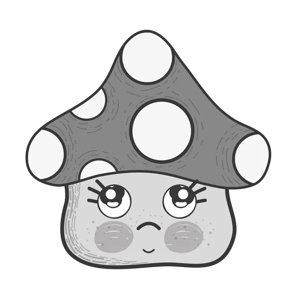 Niveaux Gris Kawaii Fangus Triste Avec Des Joues Des Yeux — Image vectorielle