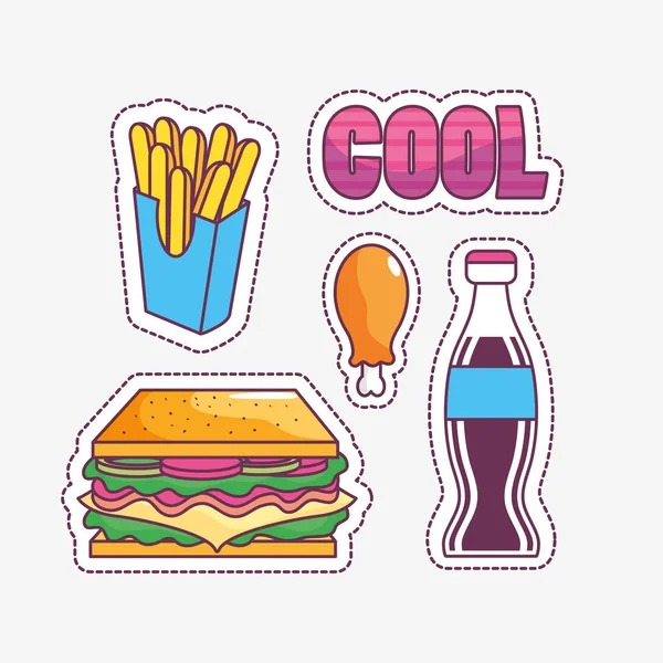 Conjunto Iconos Comida Sabrosa Rápida Tema Vector Ilustración — Archivo Imágenes Vectoriales