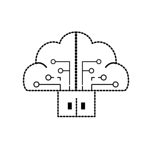 Dotted Shape Brain Cloud Data Circuits Door Connection Vector Illustration — Stock Vector