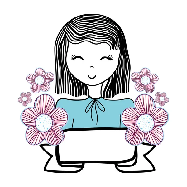 Happy Woman Flowers Ribbon Vector Illustration Design — Stock Vector