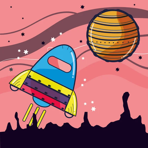 Rocket Visiting Jupiter Planet Space Vector Illustration — Stock Vector