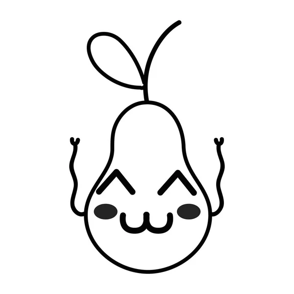 Línea Kawaii Lindo Feliz Pera Fruta Vector Ilustración — Vector de stock