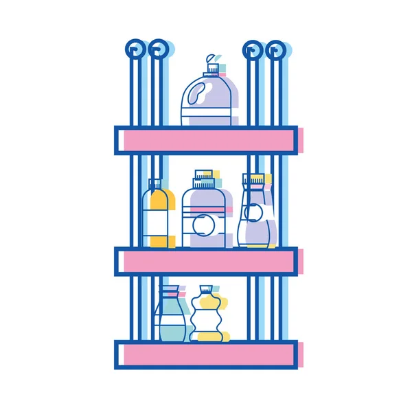 Regal Mit Weichspüler Und Waschmittelflüssigkeit Flaschenvektor Illustration — Stockvektor
