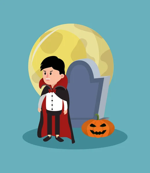 Chlapec Halloween Kostýmu Kreslené Vektorové Ilustrace Grafický Design — Stockový vektor
