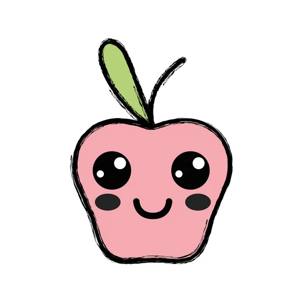 Kawaii Cute Happy Apple Vector Illustration - Stok Vektor