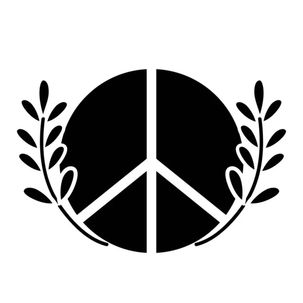 Contour Hippie Emblème Branches Avec Dessin Feuilles Illustration Vectorielle — Image vectorielle