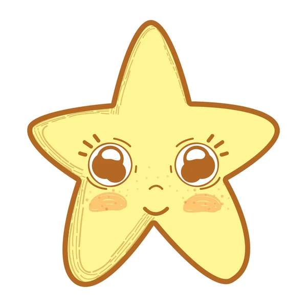 Kawaii Aranyos Csillag Nagy Szemmel Arca Vektoros Illusztráció Design — Stock Vector