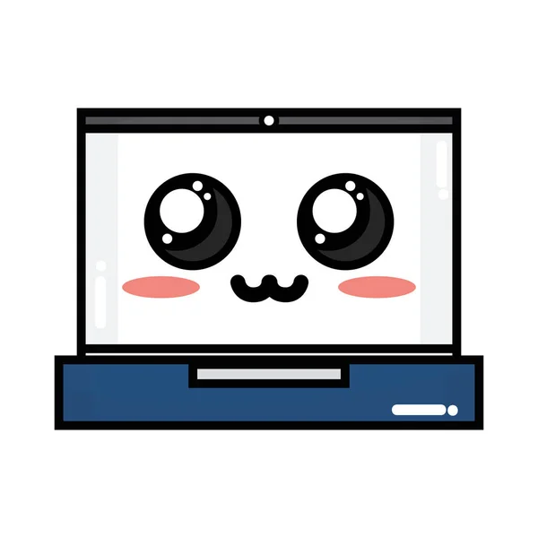 Kawaii Tierno Tierno Portátil Tecnología Vector Ilustración — Archivo Imágenes Vectoriales