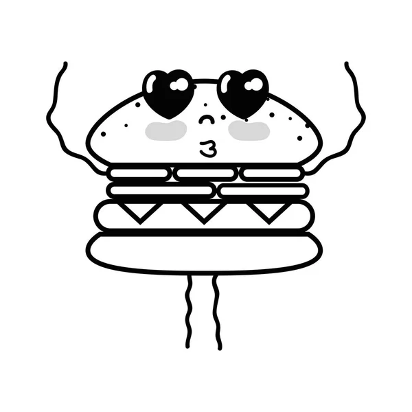 Line Kawaii Cute Tender Humburger Food Vector Illustration — Stock Vector