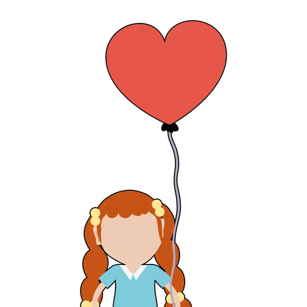 Bonita Chica Con Peinado Globo Del Corazón Vector Ilustración — Vector de stock