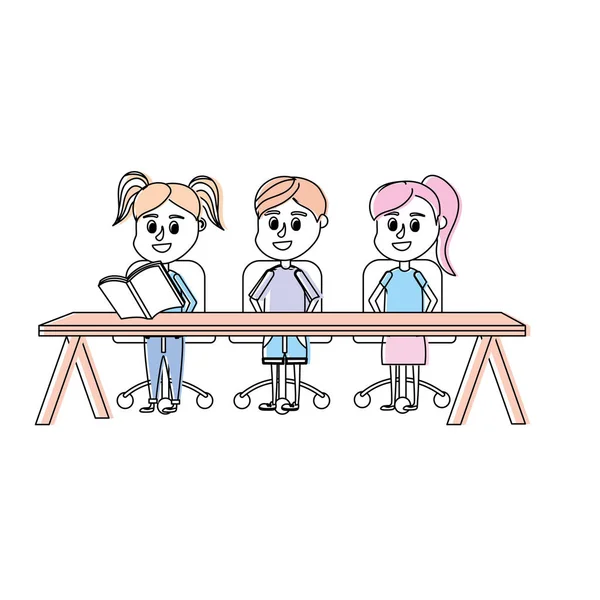 Crianças Estudante Sentado Mesa Madeira Vetor Ilustração — Vetor de Stock