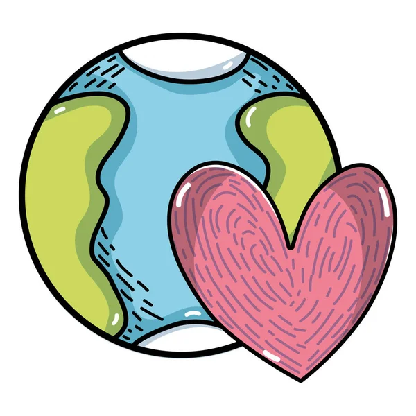 Planète Terre Avec Coeur Symbole Amour Vectoriel Illustration — Image vectorielle