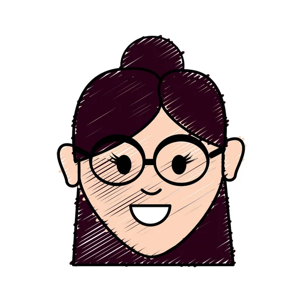 Mulher Cara Feliz Com Óculos Penteado Ilustração Vetorial — Vetor de Stock
